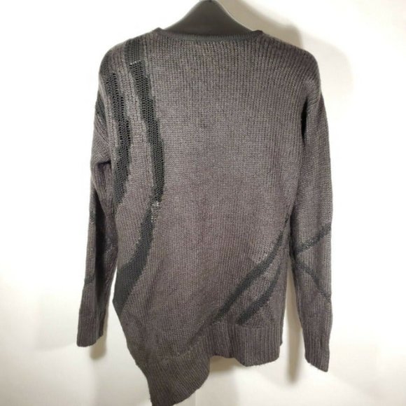 DEVOTED Colorblock Open Knit Sweater Medium Black Charcoal Long Sleeve Acrylic - Picture 6 of 10